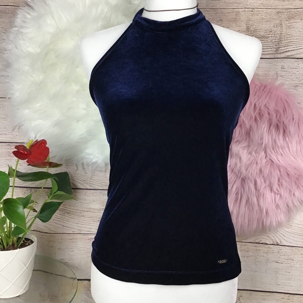 TOMMY HILFIGER Neckholder Top in Navy Blue |Suede